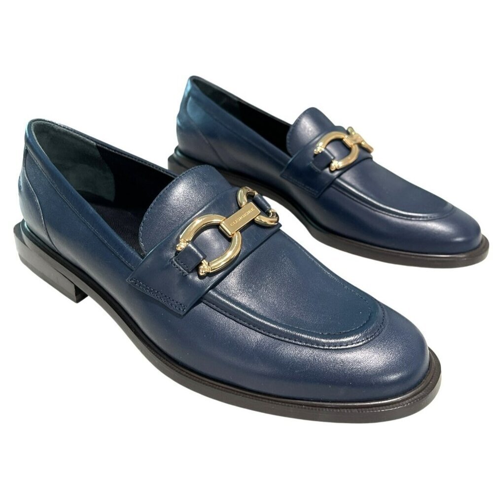 Robert Clergerie $595 Blue Leather Loafers Gold Horsebit Size 38 US 8 New